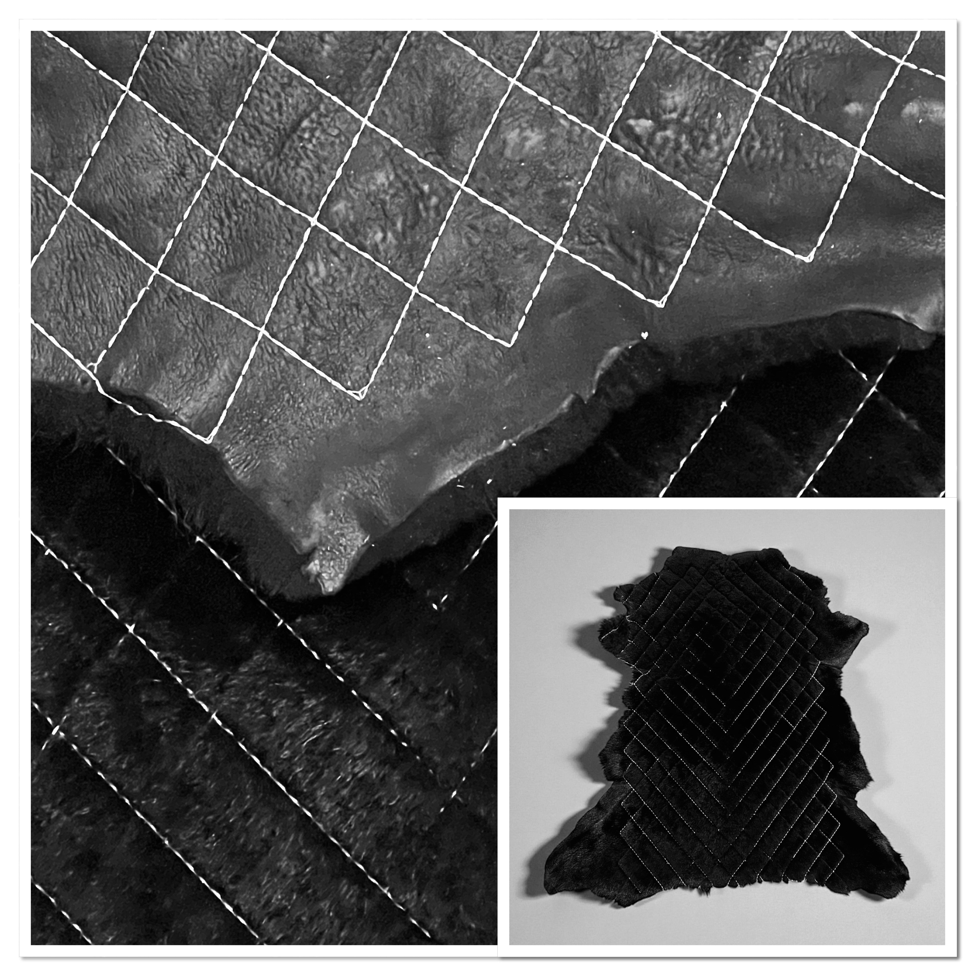 Small Merino Diamond Stitch Black : 12mm Ironed Wool 11 Piece Sheepskin Bundle with Nappalan Reverse (Ref-gh.eol) Bundle 321 x2
