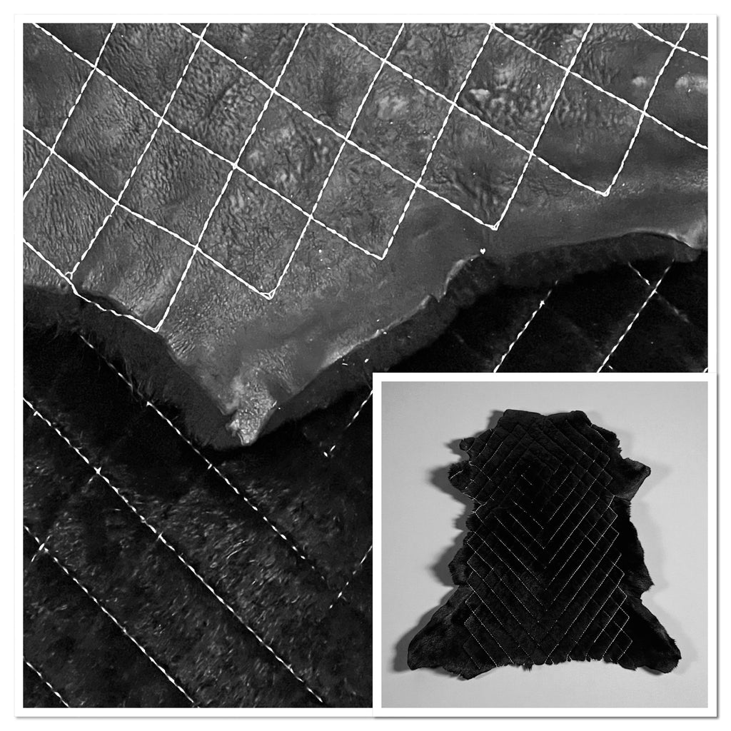 Small Merino Diamond Stitch Black : 12mm Ironed Wool 11 Piece Sheepskin Bundle with Nappalan Reverse (Ref-gh.eol) Bundle 321 x2