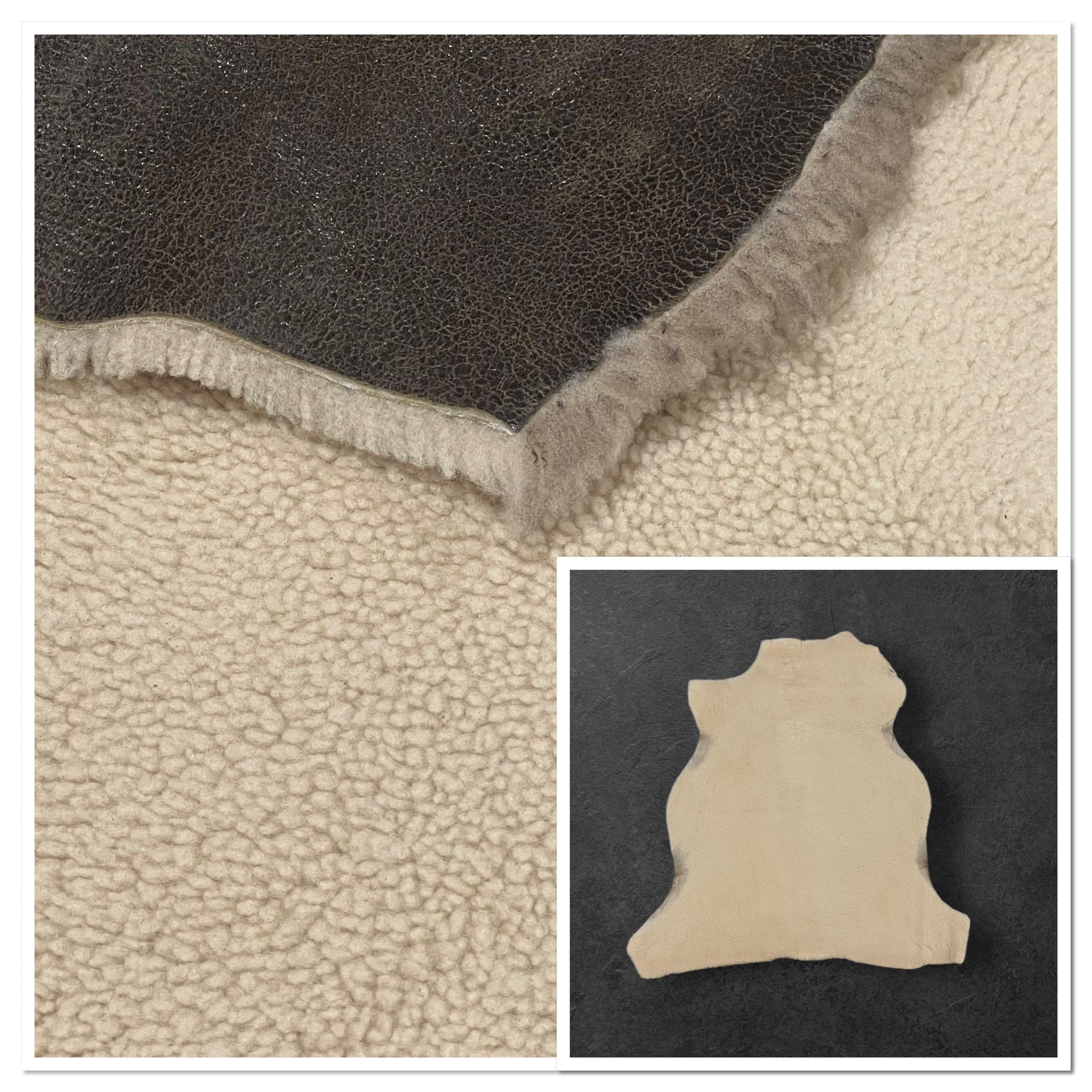 Merino Curly Beige : 12mm Curly Wool 6 Piece Sheepskin Bundle with Distressed Nappalan Reverse (Ref-gh.eol) Bundle 375