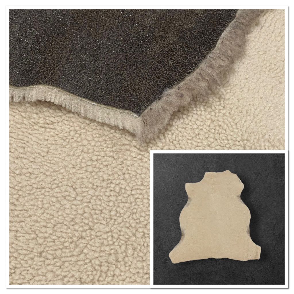 Merino Curly Beige : 12mm Curly Wool 6 Piece Sheepskin Bundle with Distressed Nappalan Reverse (Ref-gh.eol) Bundle 375