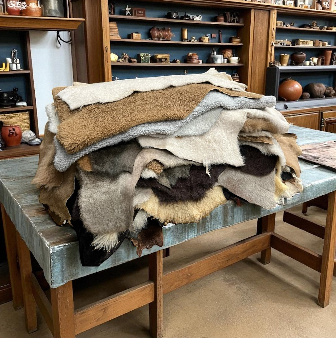 Smaller Sheepskin Mystery Bundle : 50 Pieces of various sheepskin (Ref-gh.eol) Perfect for Crafts & Accessories.
