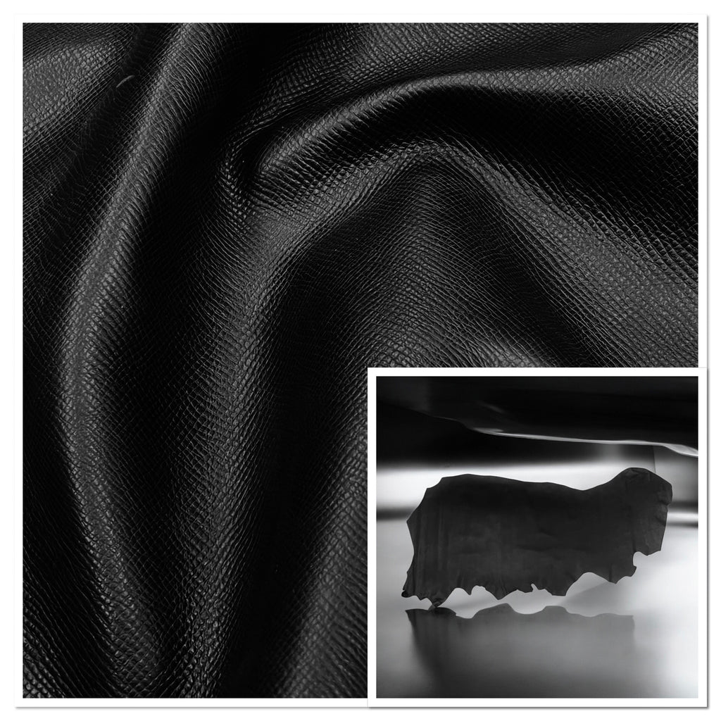 Ascent-Black, Semi-Soft Printed Grain Leather Cow Side : 1.4-1.6mm (Ex Pittards Stock) AscentWRDT1416mm Black