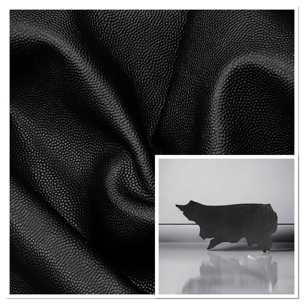 M-Spec Bourbon Black, Semi-Firm Printed Grain Leather Cow Side : 1.2-1.4mm (Ex Pittards Stock)