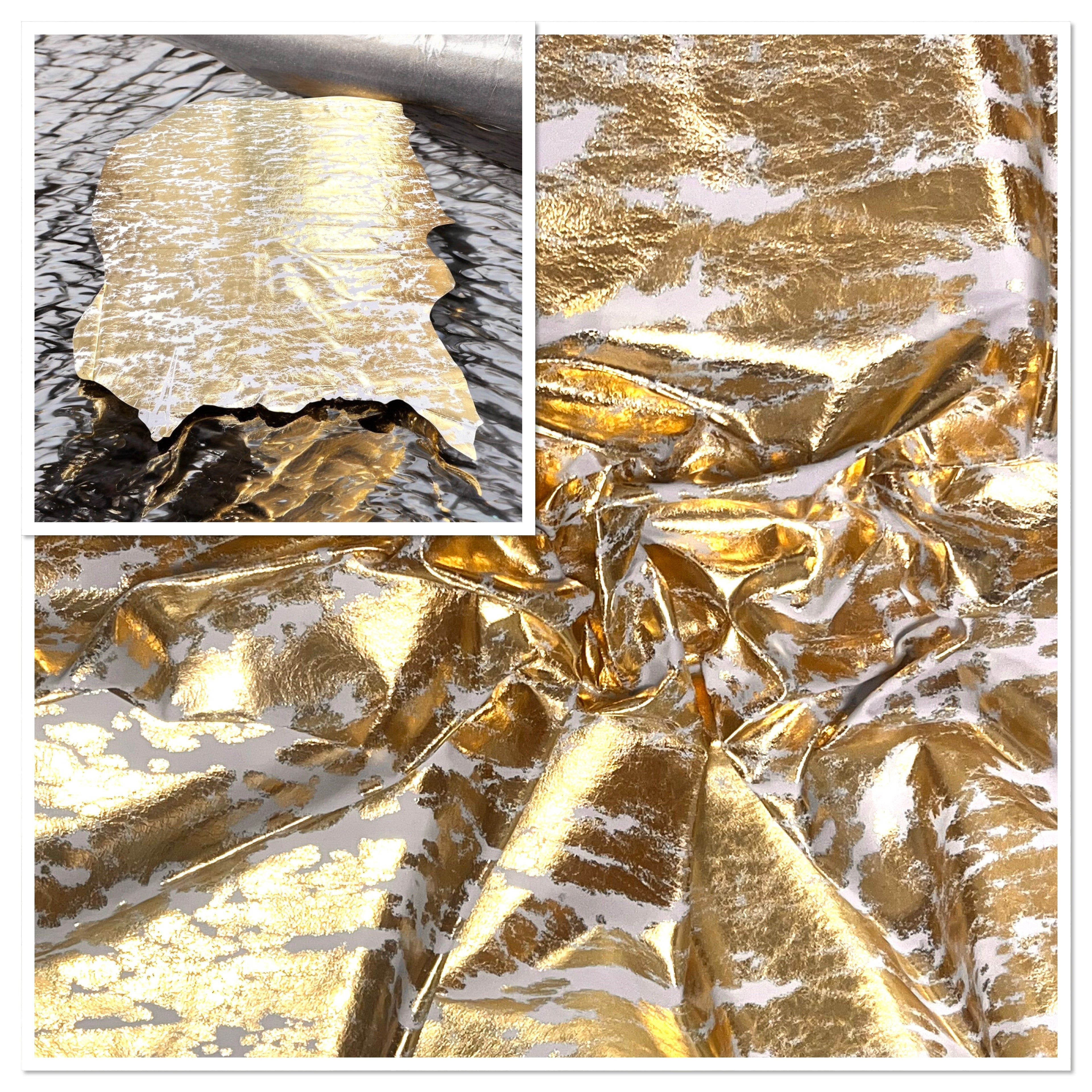 Gold Distressed, Metallic Foiled Leather Pig Skin : (0.6-0.7mm 1.5oz) 15