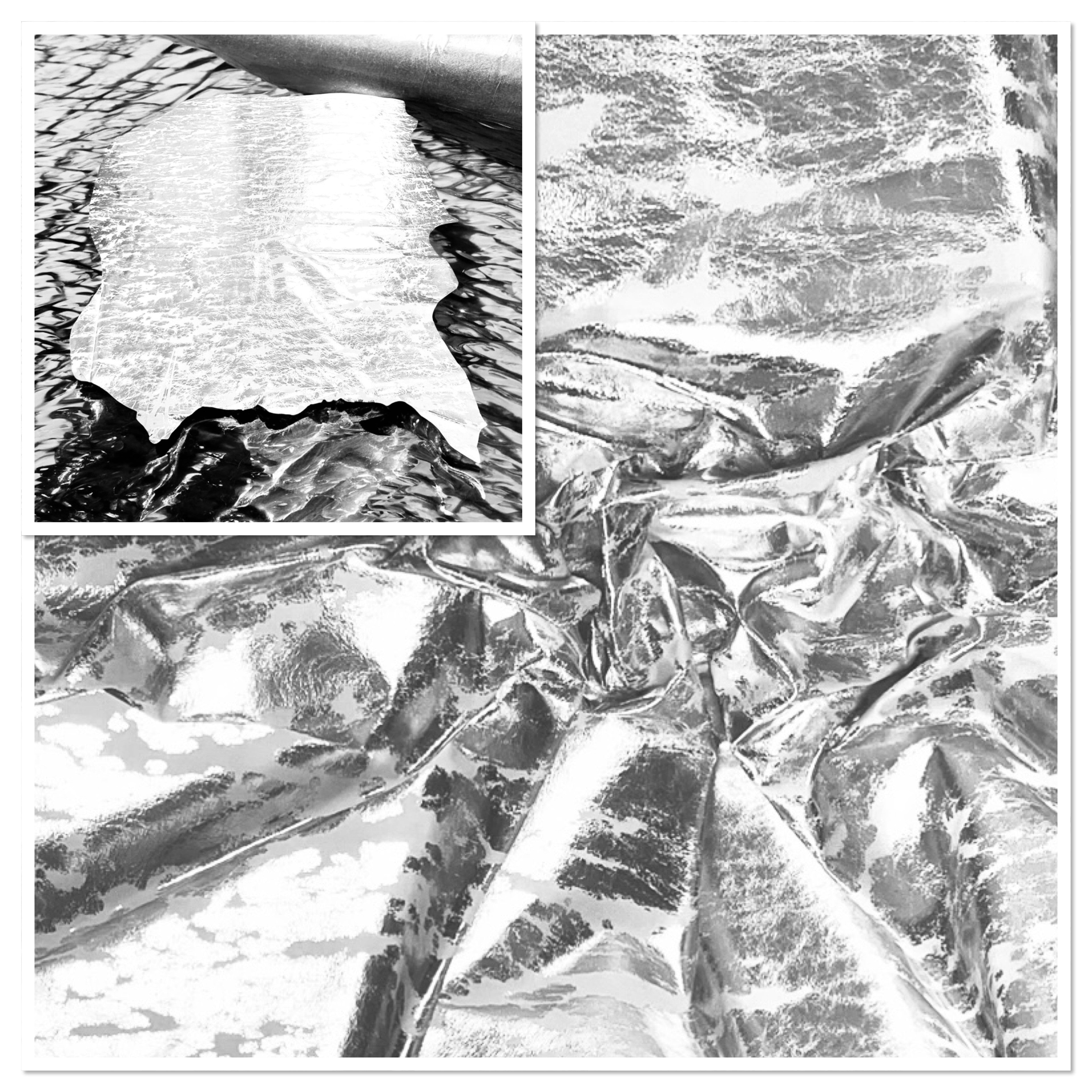 Silver Distressed, Metallic Foiled Leather Pig Skin : (0.6-0.7mm 1.5oz) 15