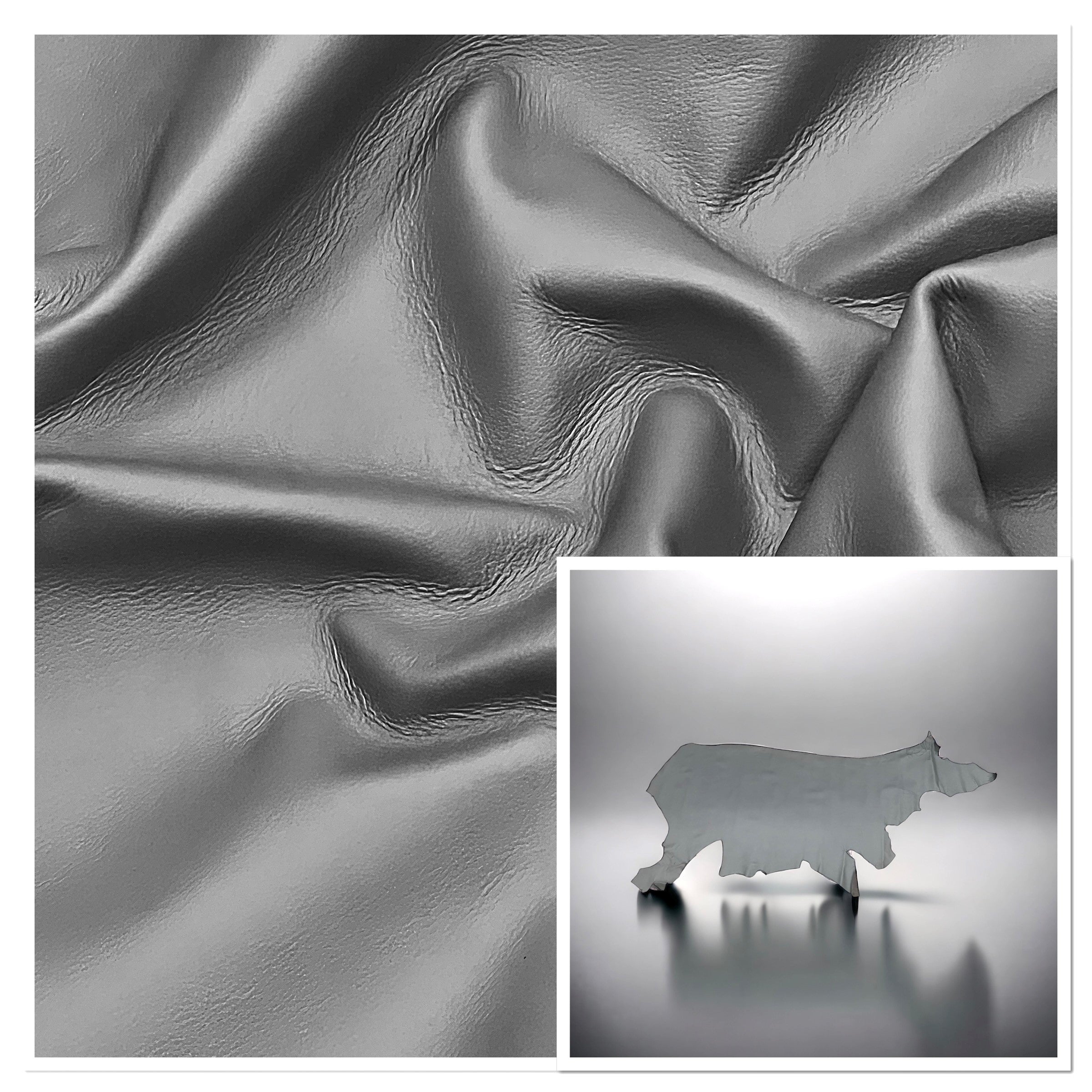 Iroko Pewter : Subtle Printed Grain Leather Cow Side : 1.2-1.4mm (Ex Pittards Stock)