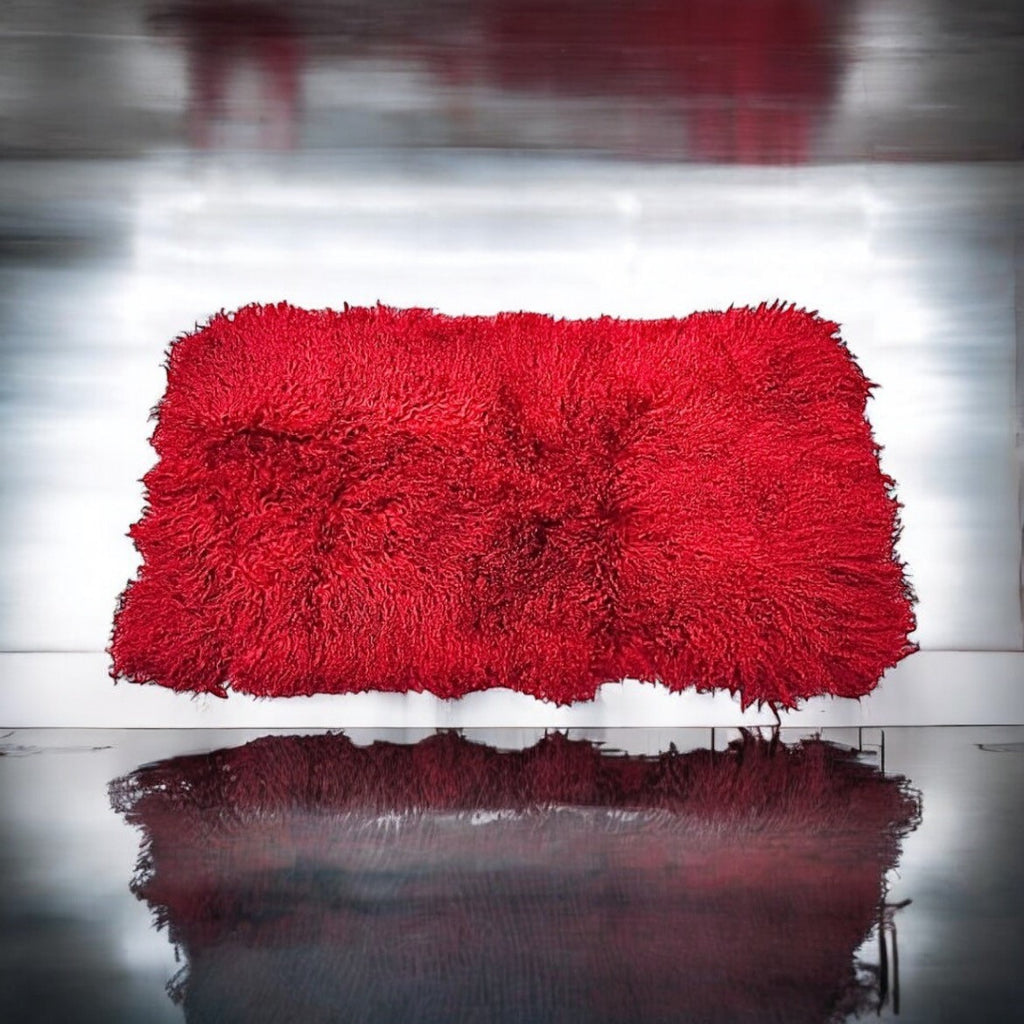 Red Mongolian Sheepskin Plate : (120cm L x 60cm W) Perfect As Rugs or Making Cushions and Garments.