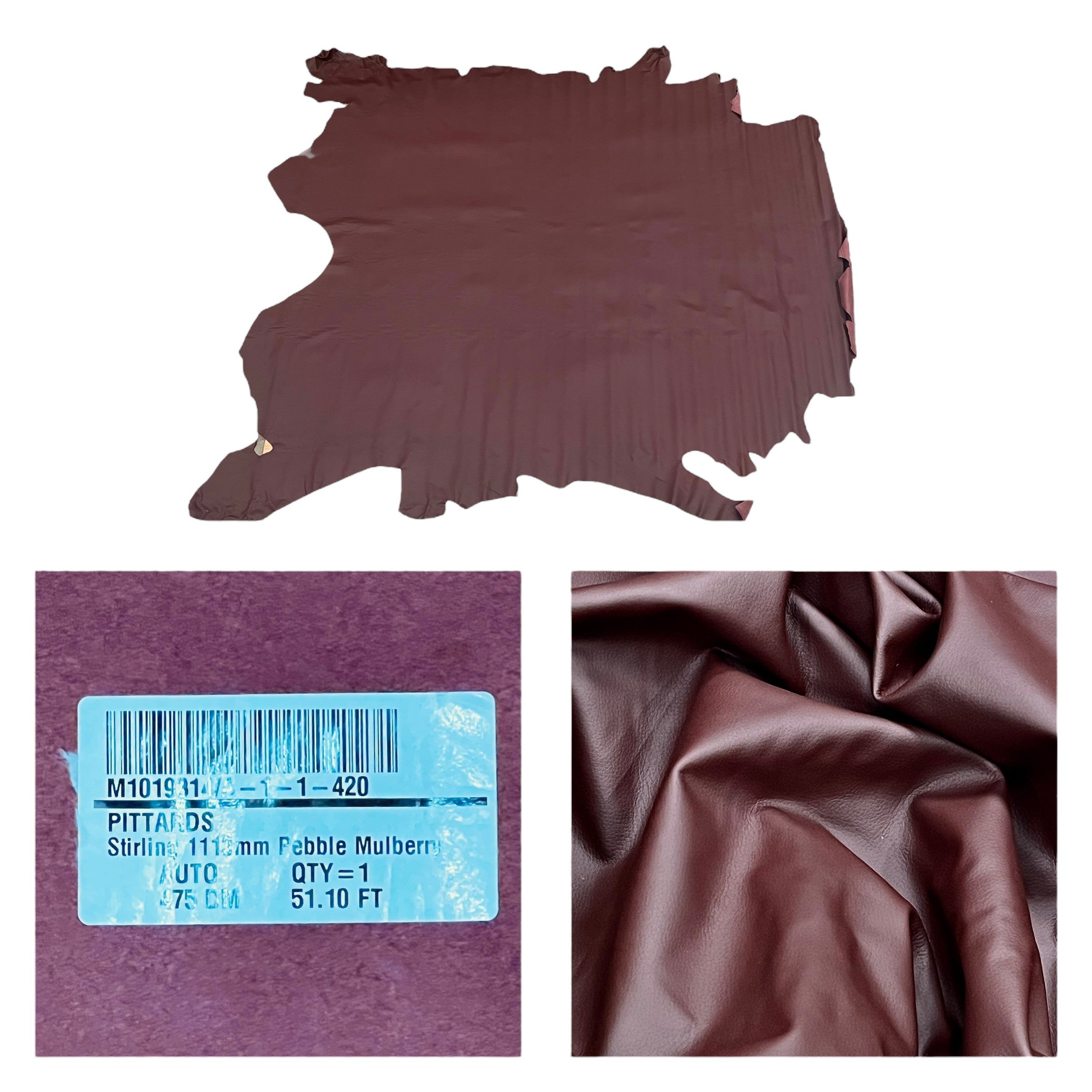 Stirling Pebble Mulberry Automotive Pebble Grain Leather Cow Hide : 1.1-1.3mm (Ex Pittards Stock)