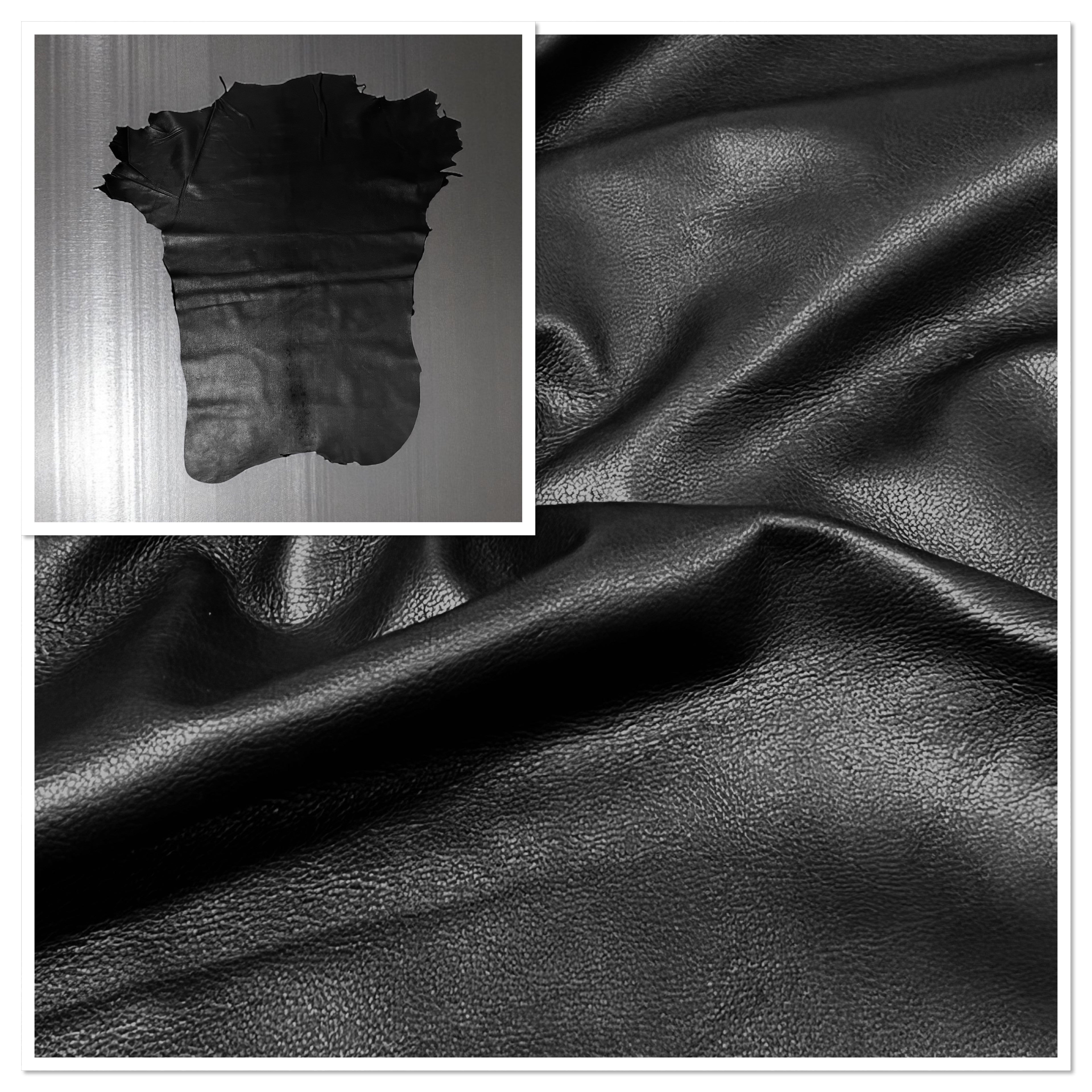 Ex Pittards Goat Leather : Black 1.0- 1.1mm Water Resistant Leather (Ex Pittards Stock)