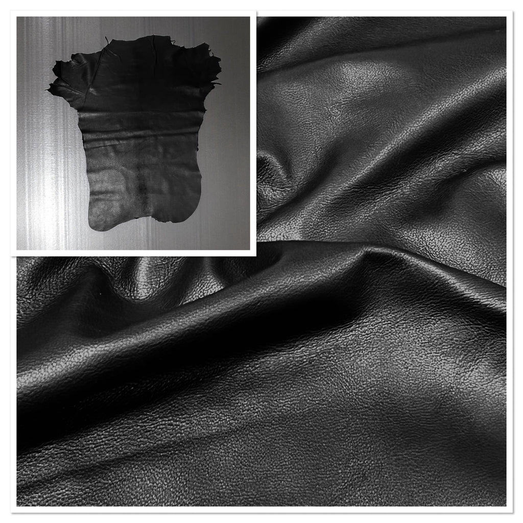 Ex Pittards Goat Leather : Black 1.0- 1.1mm Water Resistant Leather (Ex Pittards Stock)