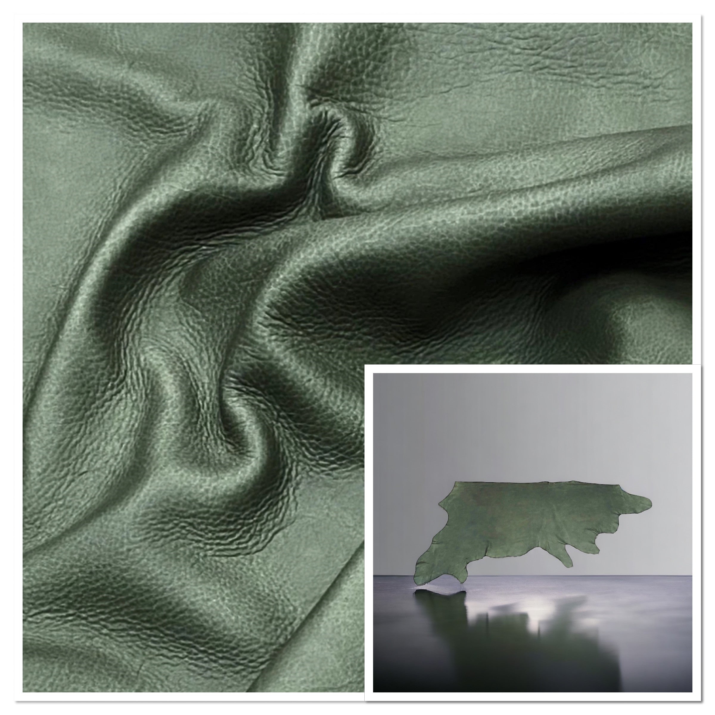 Ranch Green, Upholstery Leather Cow Hide : (1.2 -1.4mm 3-4oz) 30 DISCONTINUED