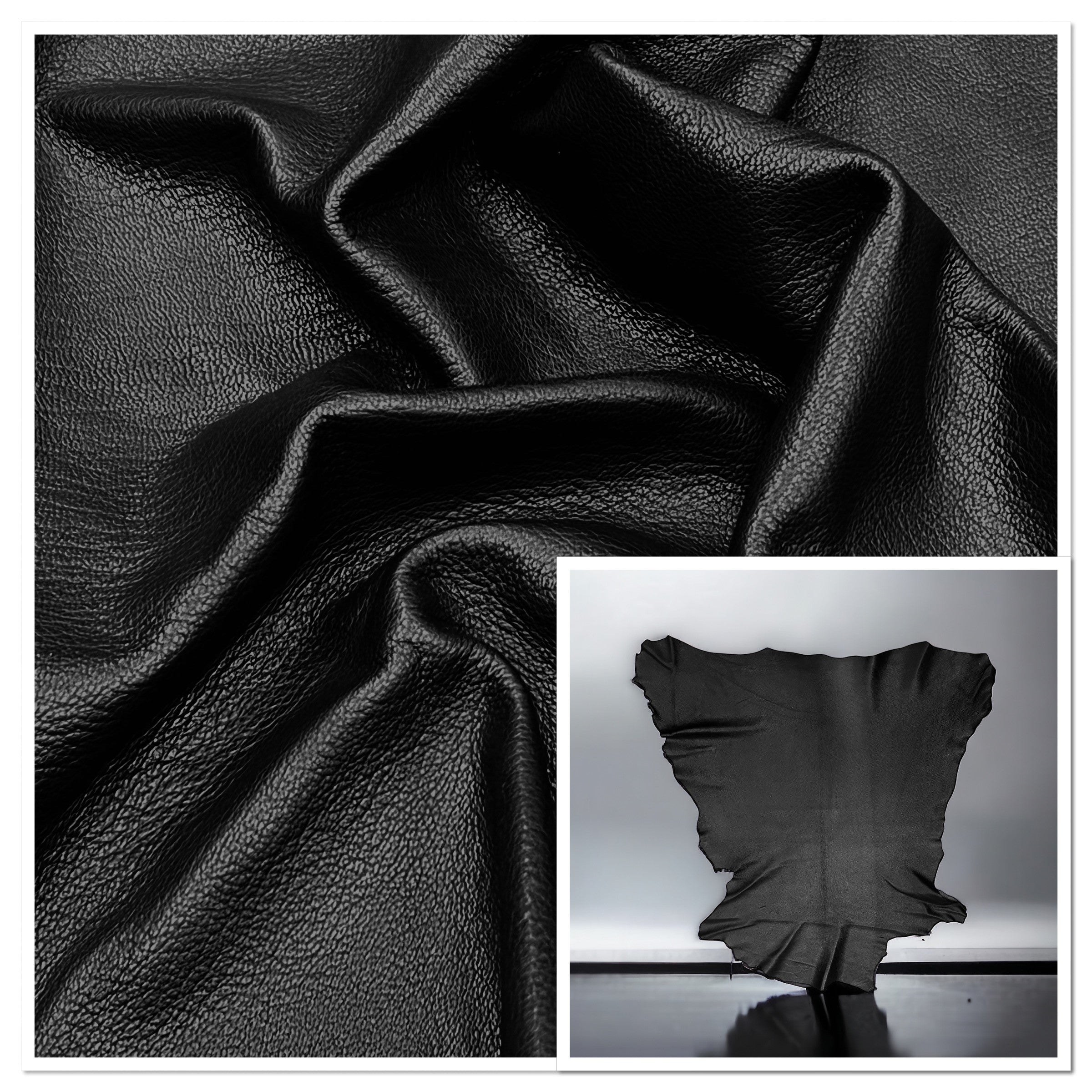 Saddle Black Goat Skin : (1.2-1.4mm 3oz) 8