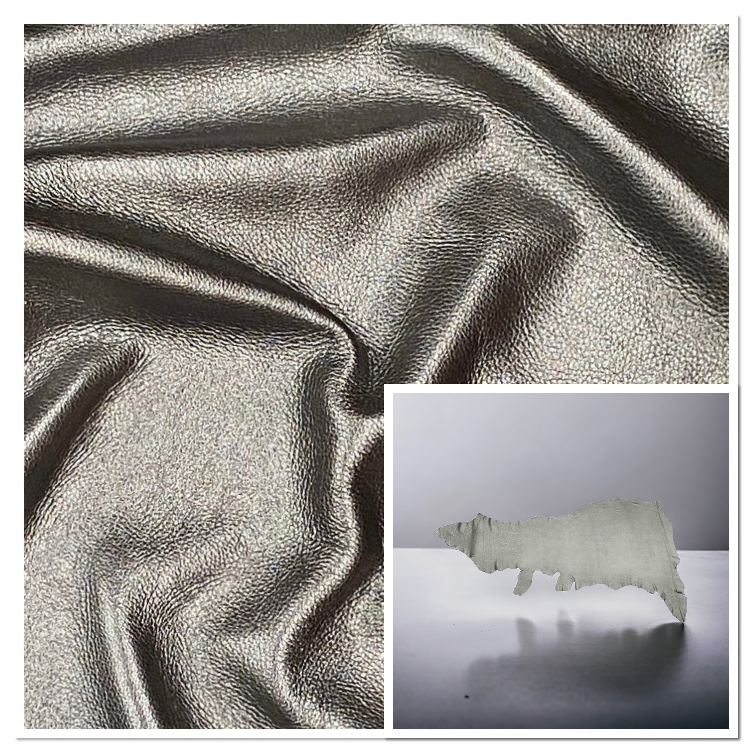 Vegas Anthracite, Full Grain Foiled Leather Cow Side : (0.9-1.1mm 2.5oz) 25