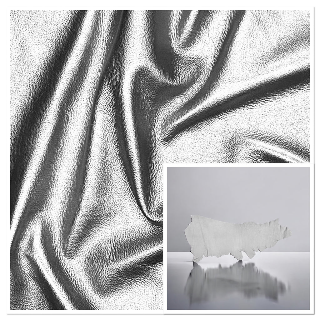 Vegas Silver, Full Grain Foiled Leather Cow Hide : (0.9-1.1mm 2.5oz) 24