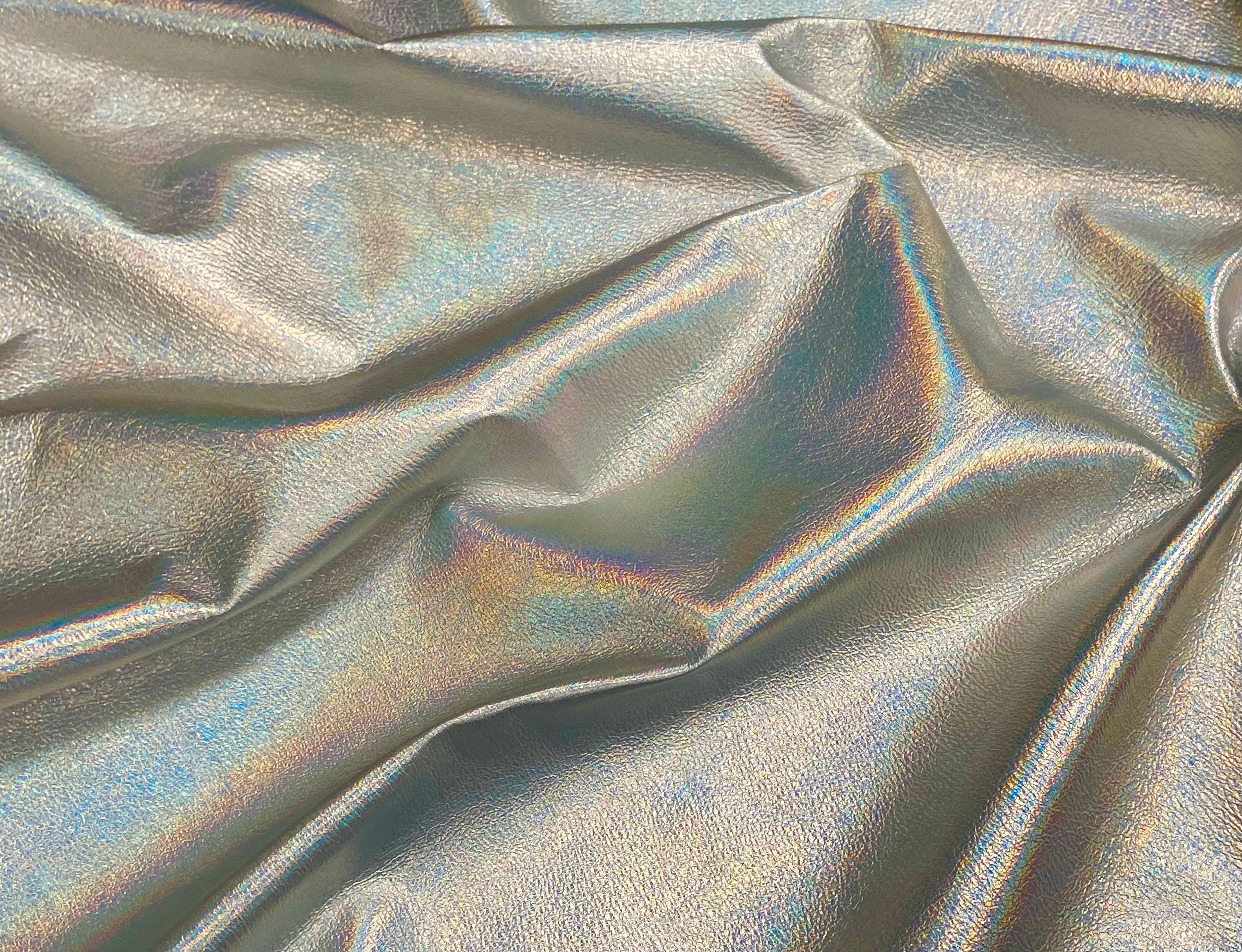 Rainbow Silver, Iridescent Metallic Foiled Leather Pig Skin : (0.6-0.7mm 1.5oz) 15