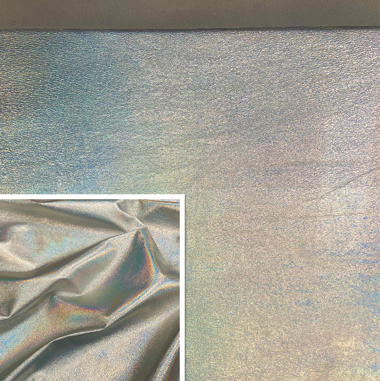 Rainbow Silver, Iridescent Metallic Foiled Leather Pig Skin : (0.6-0.7mm 1.5oz).