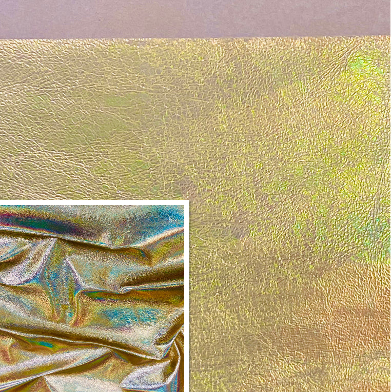 Rainbow Gold, Iridescent Metallic Foiled Leather Pig Skin : (0.6-0.7mm 1.5oz).