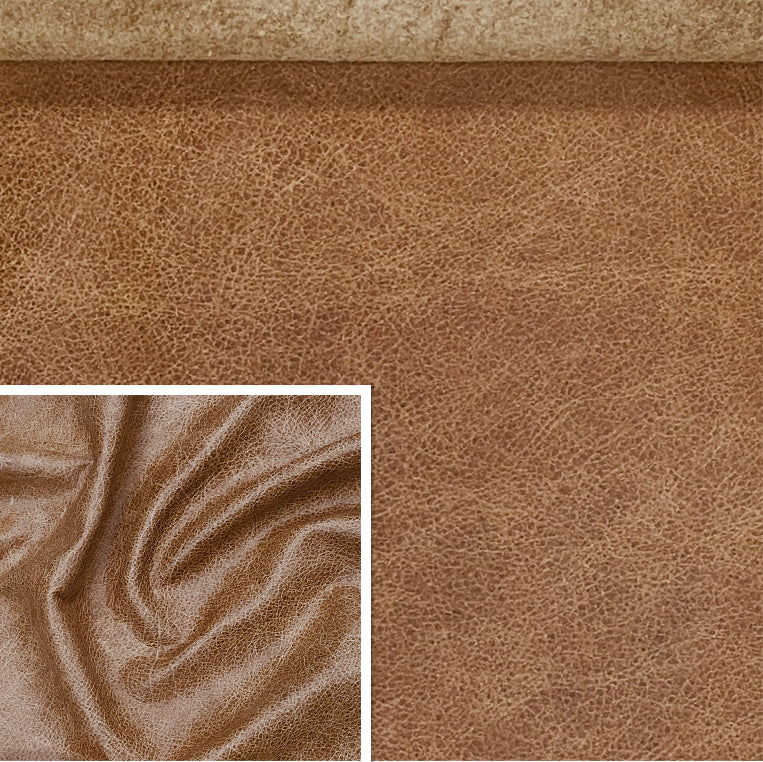 Lincoln Tan, Distressed Grain Leather Cow Hide : (0.9-1.1mm 2.5oz).